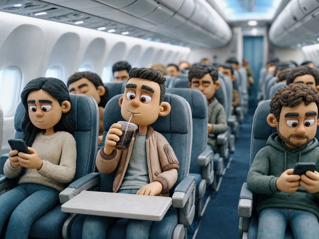 Passageiro em claymation bebendo com moderação a bordo