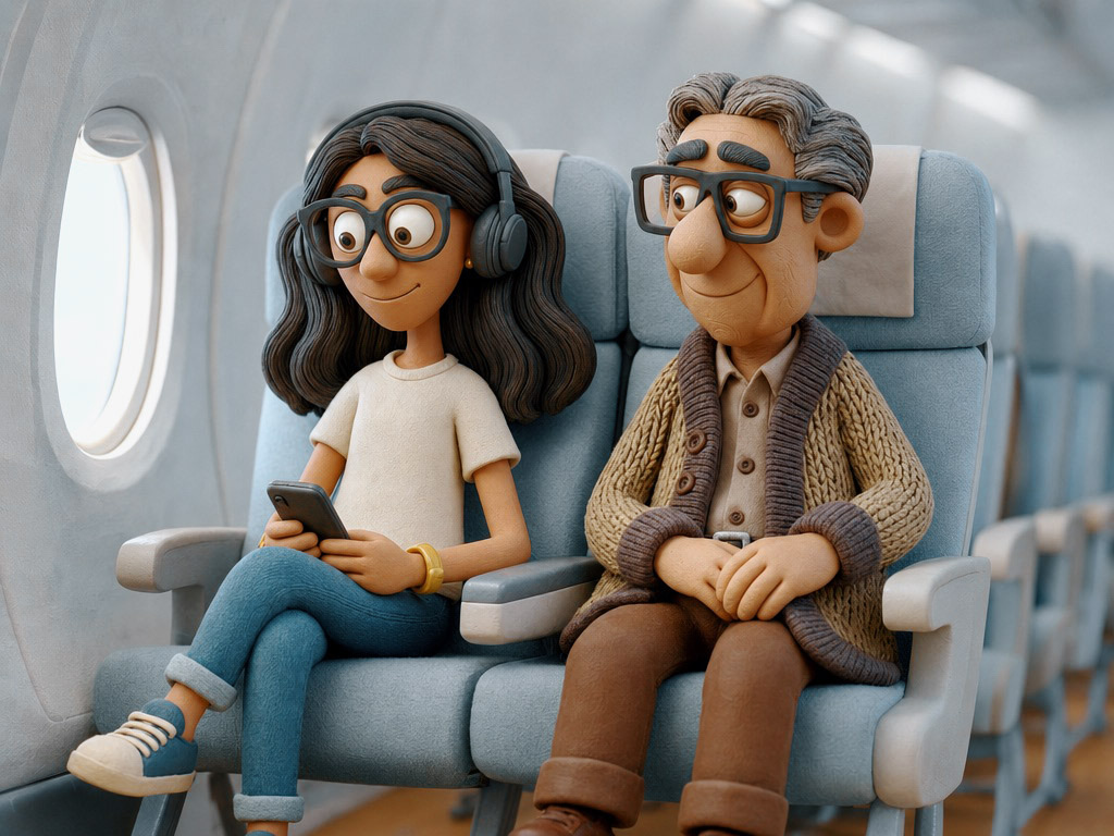 Passageiros em claymation dividindo o espaço da cabine com respeito